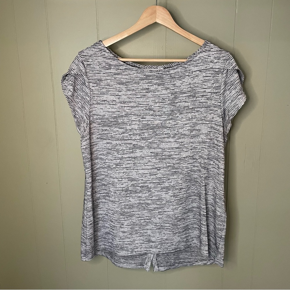 Market Spruce Knit Grey Striped Cap Sleeve Shirt with Button Down Back